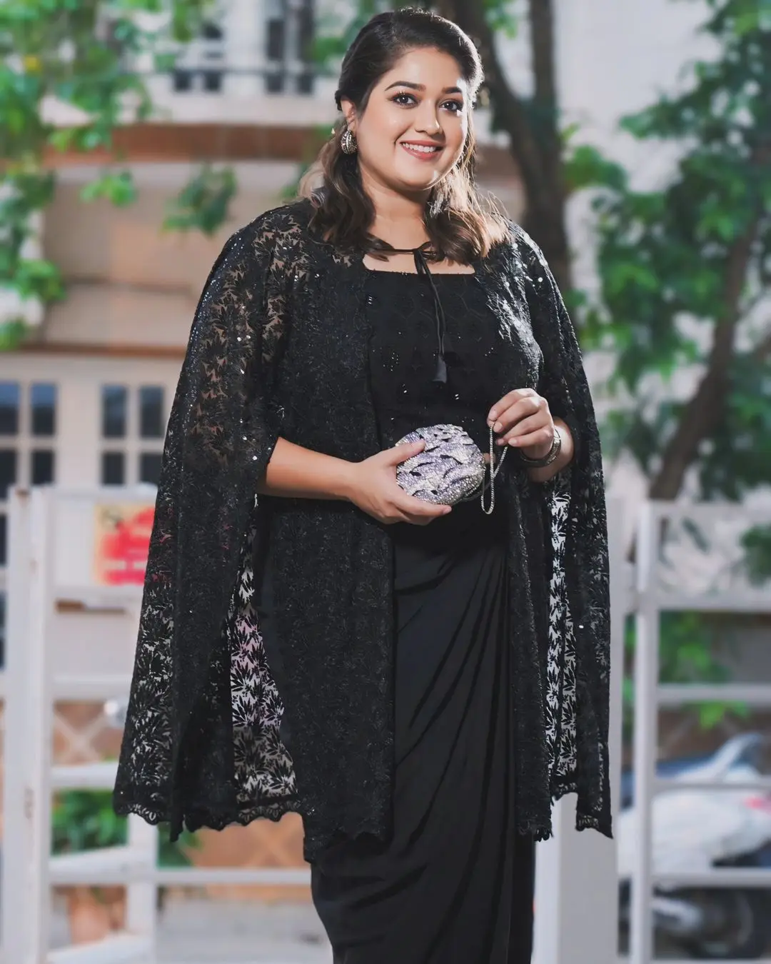 Meghana Raj Stills in Black Designer Gown